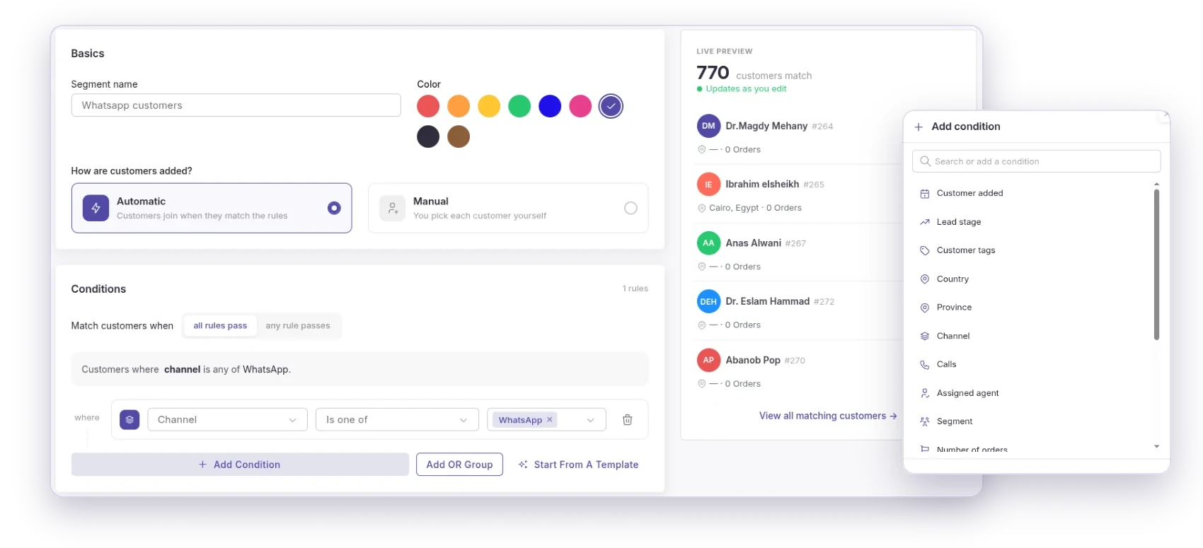 Smart segments preview